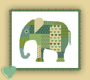 Stickvorlage Stickmuster Kreuzstich Gertrud Grün Elefant - Sticken