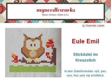 Kreuzstich-Stickdatei: Waldtier Eule Emil - Sticken
