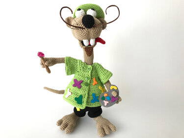 Seppl das bayrische Wiesel, im Maler-Outfit, Häkelanleitung