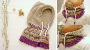 Knitting Pattern - Cowl - Hooded Scarf Little Hoody - for Kids - No.187E