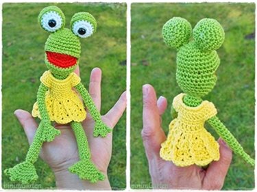 Fingerpuppe Frosch mit Kleidchen - Häkelanleitung