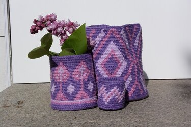 3 Lila Tapestry Körbe gehäkelt - Häkeln