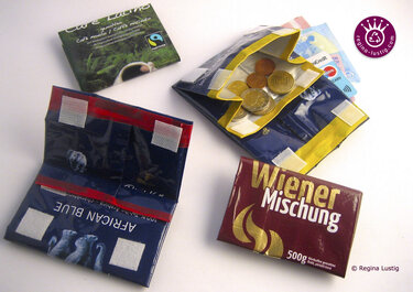 Geldbörse aus Kaffeepackung, ohne nähen, Geldbeutel, Geldtasche, Portemonnaie, Upcycling, Recycling - Basteln