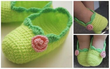 Free crochet pattern " Baby ballet slippers" Size 6, 15-18 month