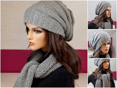 Modern Slouchy Hat with Scarf/Loop Scarf Pattern - Knitting