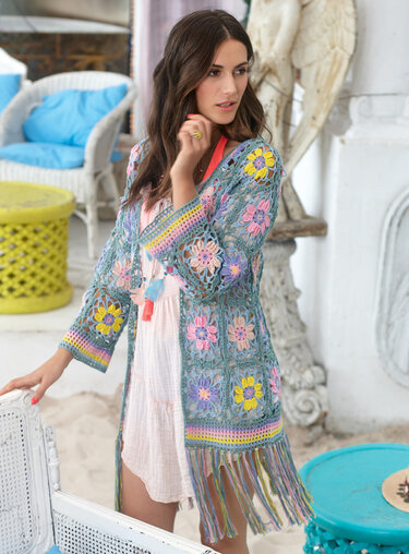 H&auml;keljacke Janis aus Blumen-Grannys - Häkeln