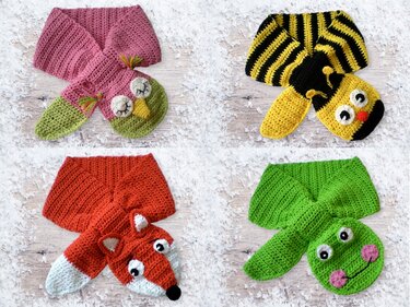 Kinderschals mit Tiermotiven Häkelanleitung