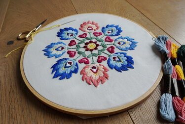 Stickmuster und Anleitung "Herzblumen-Kranz" - Sticken