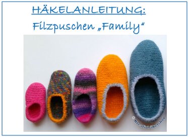 Häkelanleitung Filzpuschen "Family" (Gr. 20-45)