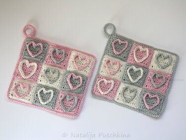 Kochen mit Spaß - Topflappen ‚Herzen‘ - Häkelanleitung