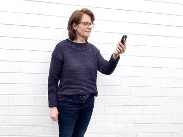 Strickanleitung, Blauer Pulli mit Streifen, (schnell und einfach) Gr. S, M, L, XL