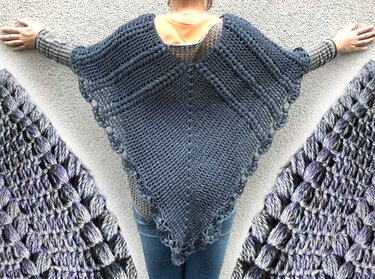 Poncho "Wollkatze" mit falschen Zöpfen - Häkeln