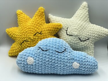 Crochet pattern for baby cushions - Sun, moon, star and cloud