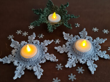 Led Teelichthalter Schneeflocke - Häkeln