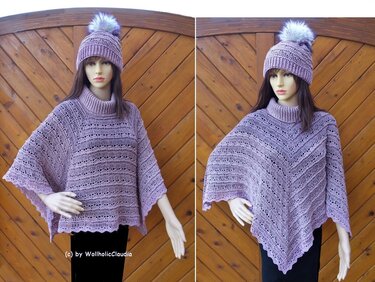 Häkelanleitung Set Poncho "Kendra" + passender Mütze