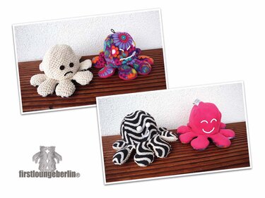 Krake Oktopus zum Wenden Stimmungs Kuscheltier Stofftier Polyp Tintenfisch - Nähen