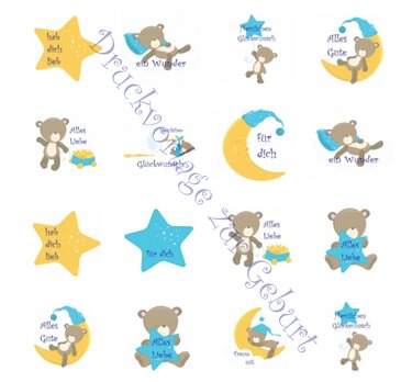 Druckvorlage Sticker zur Geburt mit Babybär Aufkleber - Basteln