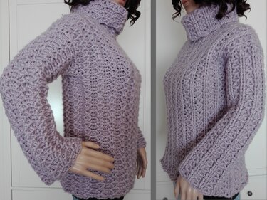 Dicker Pulli Gr. S/M & L/XL Wende-Rollkragenpullover Häkelanleitung