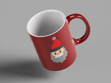 Rote Tasse mit klar konturierter Santa-Illustration in flachen Farben