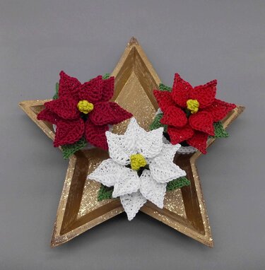 Small poinsettia in a pot - easy from scraps of yarn - Crochet