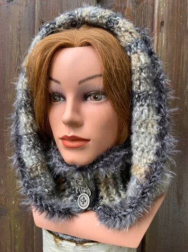 Kragen mit Kapuze "Krakapu" zum vorne Aufknöpfen - Häkeln