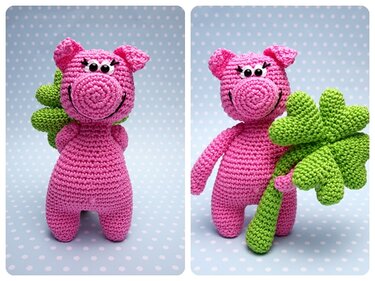 Häkelanleitung Glücksschwein mit Kleeblatt - PDF Datei