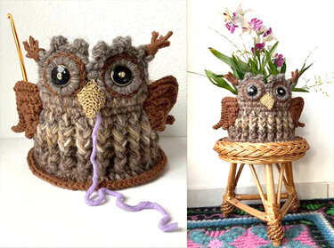 Garnschale  oder  Blumenübertopf  "EULE" - Häkeln