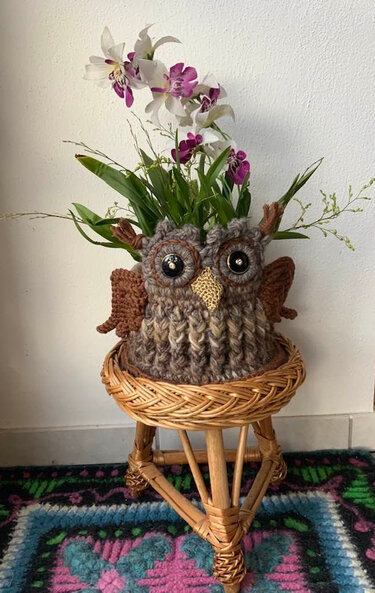 Garnschale  oder  Blumenübertopf  "EULE" - Häkeln