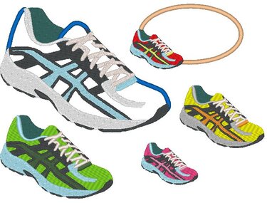 Mehrere farbige Sneaker-Stickmotive in verschiedenen Größen