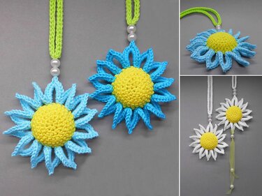 Hanging decoration large flower - simple from scraps of yarn - Crochet