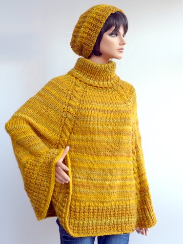 Warmer Poncho - Universalgröße, Strickanleitung für Anfänger - Bild 5