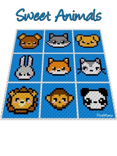 SWEET ANIMALS - pattern for c2c crochet blanket or pillows