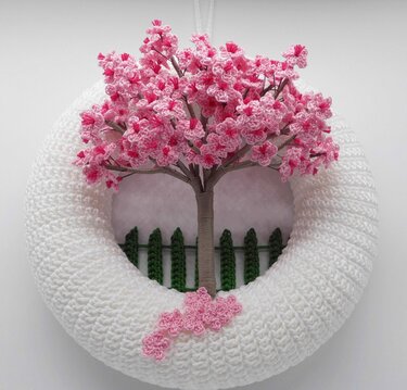 Crochet pattern cherry blossom door wreath