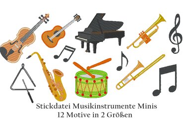 Musikinstrumente Minis Stickdatei - Sticken