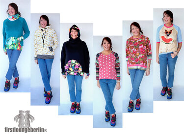 Vokuhila Sweater & Hoodie Top Shirt Einzelrößen Gr. 34-56 mit Kapuze Kragen