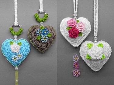 Heart hanging decor in 2 versions very simple & fast from leftover yarn - Crochet