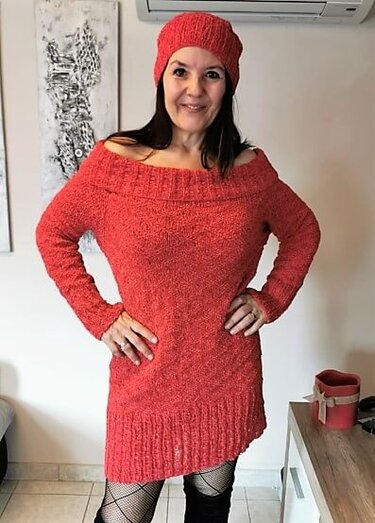 Strickpulli CARMEN mit Carmenkragen und Beanie, RVO für alle Größen - Stricken