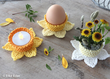 Daffodil, Narcissus – LED tealight holder, gift basket, easter decoration - Crochet