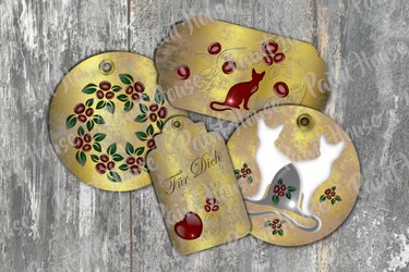 Vorlage Silber und Gold Etiketten Katzen und Rosen, shabby chic Vintage - Basteln