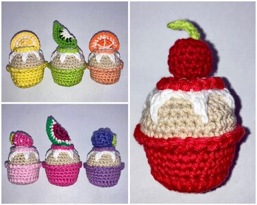 Häkelanleitung Muffins / Cupcake mit 7 verschiedenen Obstsorten