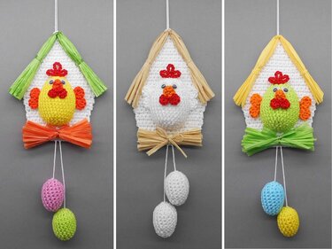 Crochet pattern Easter decor hen house - simple from scraps of yarn