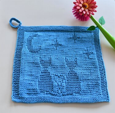 Knitting Pattern Dishcloth / Washcloth "Love Cats" - easy