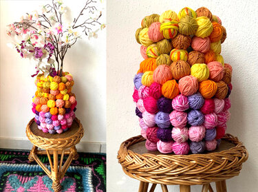 Lustige Knäulchen Vase aus Wolleresten - Basteln