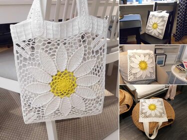 Tasche Shopper Einkaufsnetz Große Blume - dekorativ und vielseitig - Häkeln
