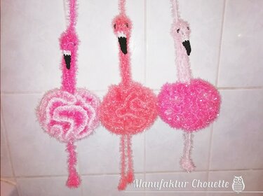 Flamingo Duschpuschel - Spülschwamm - Häkeln