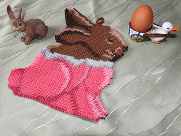 Topflappen für Ostern: Hase aus Schokolade (häkeln mit Doubleface-Technik)