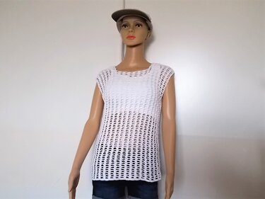 Netzshirt, Netzpulli, ärmelloser Pulli mit Netzmuster luftig-leicht Größe S - L - Häkeln