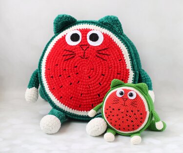 Watermelon Cat and Frog  Amigurumi Crochet Pattern