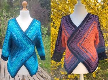 Jacke „COSMOS“ aus 2 Grannys mit Muster - Häkeln