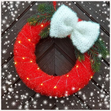 - SANTA CLAUS - Türkranz für Draußen, aus Spühlschwammgarn und Beleuchtung, Outdoor Türkranz, Weihnachstdeko - Häkeln